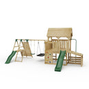 FarmPlay Hayloft Climbing Frame with Double Swing, Climbing Wall with Deck, Lean To and Slides