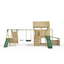 FarmPlay Hayloft Climbing Frame with Double Swing, Climbing Wall with Deck, Lean To and Slides