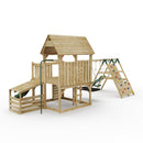 FarmPlay Hayloft Climbing Frame with Double Swing, Climbing Wall with Deck, Lean To and Slides