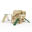 FarmPlay Stable and Mini Loft Climbing Frame with Double Swing, Climbing Wall, Bridge and Slides