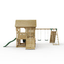 FarmPlay Stable and Mini Loft Climbing Frame with Double Swing, Climbing Wall, Bridge and Slides