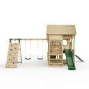 FarmPlay Stable and Mini Loft Climbing Frame with Double Swing, Climbing Wall, Bridge and Slides