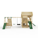 FarmPlay Stable and Mini Loft Climbing Frame with Double Swing, Climbing Wall with Deck, Bridge and Slides