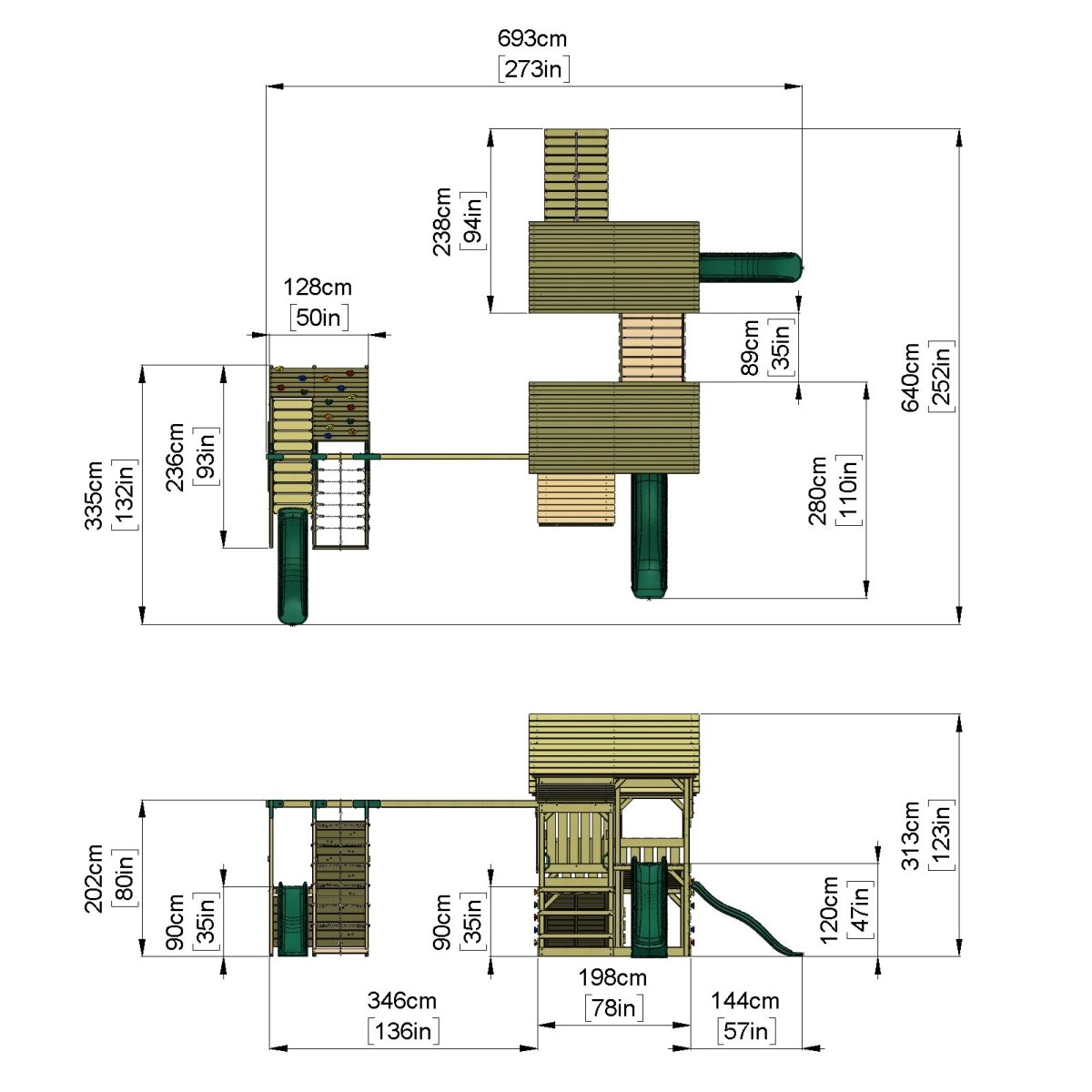 FarmPlay Stable and Mini Loft Climbing Frame with Double Swing ...