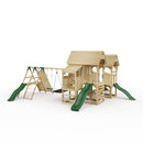 FarmPlay Stable and Mini Loft Climbing Frame with Double Swing, Climbing Wall with Deck, Bridge and Slides