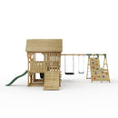 FarmPlay Stable and Mini Loft Climbing Frame with Double Swing, Climbing Wall with Deck, Bridge and Slides