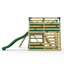 OutdoorToys NinjaPlay Climbing Frame Double Swing Set with Climbing Wall and Slide