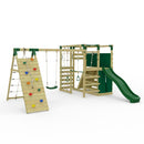 OutdoorToys NinjaPlay Climbing Frame Double Swing Set with Climbing Wall and Slide