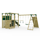OutdoorToys NinjaPlay Climbing Frame Double Swing Set with Climbing Wall and Slide