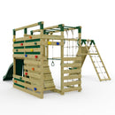 OutdoorToys NinjaPlay Climbing Frame Double Swing Set with Climbing Wall and Slide