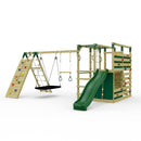 OutdoorToys NinjaPlay Climbing Frame Double Swing Set with Climbing Wall and Slide
