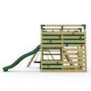 OutdoorToys NinjaPlay Climbing Frame Double Swing Set with Climbing Wall and Slide