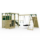 OutdoorToys NinjaPlay Climbing Frame Double Swing Set with Climbing Wall and Slide