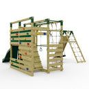 OutdoorToys NinjaPlay Climbing Frame Double Swing Set with Climbing Wall and Slide