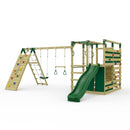 OutdoorToys NinjaPlay Climbing Frame Double Swing Set with Climbing Wall and Slide