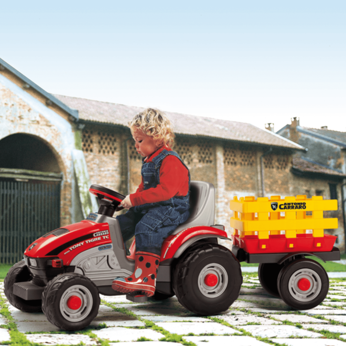 tiger imports peg perego Peg Perego Mini Tony Tiger Pedal Ride On Tractor with Trailer