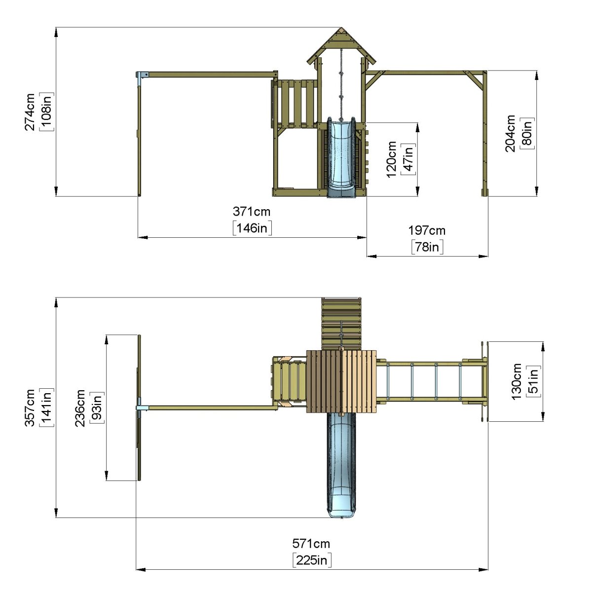 Polarplay Climbing Frame with Extended Tower, Double Swing, Monkey