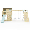 PolarPlay Climbing Platform and Playhouse with Double Swing, Climbing Wall and Slide - Aksel