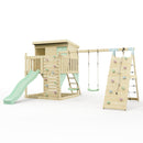 PolarPlay Climbing Platform and Playhouse with Double Swing, Climbing Wall and Slide - Aksel