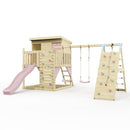 PolarPlay Climbing Platform and Playhouse with Double Swing, Climbing Wall and Slide - Aksel