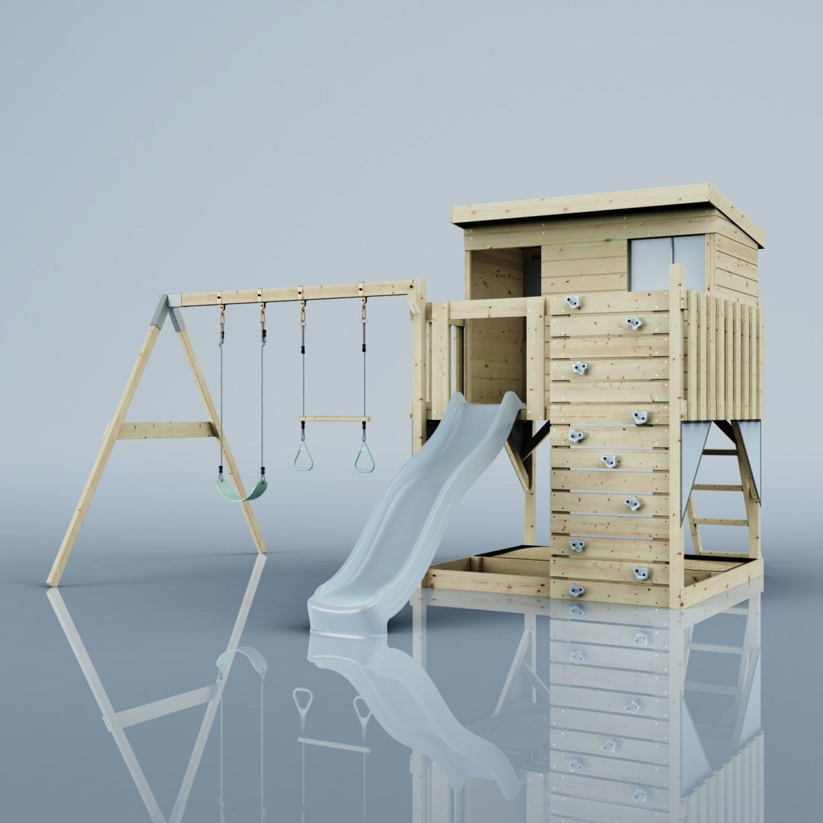 PolarPlay Climbing Platform and Playhouse with Double Swing - Nils