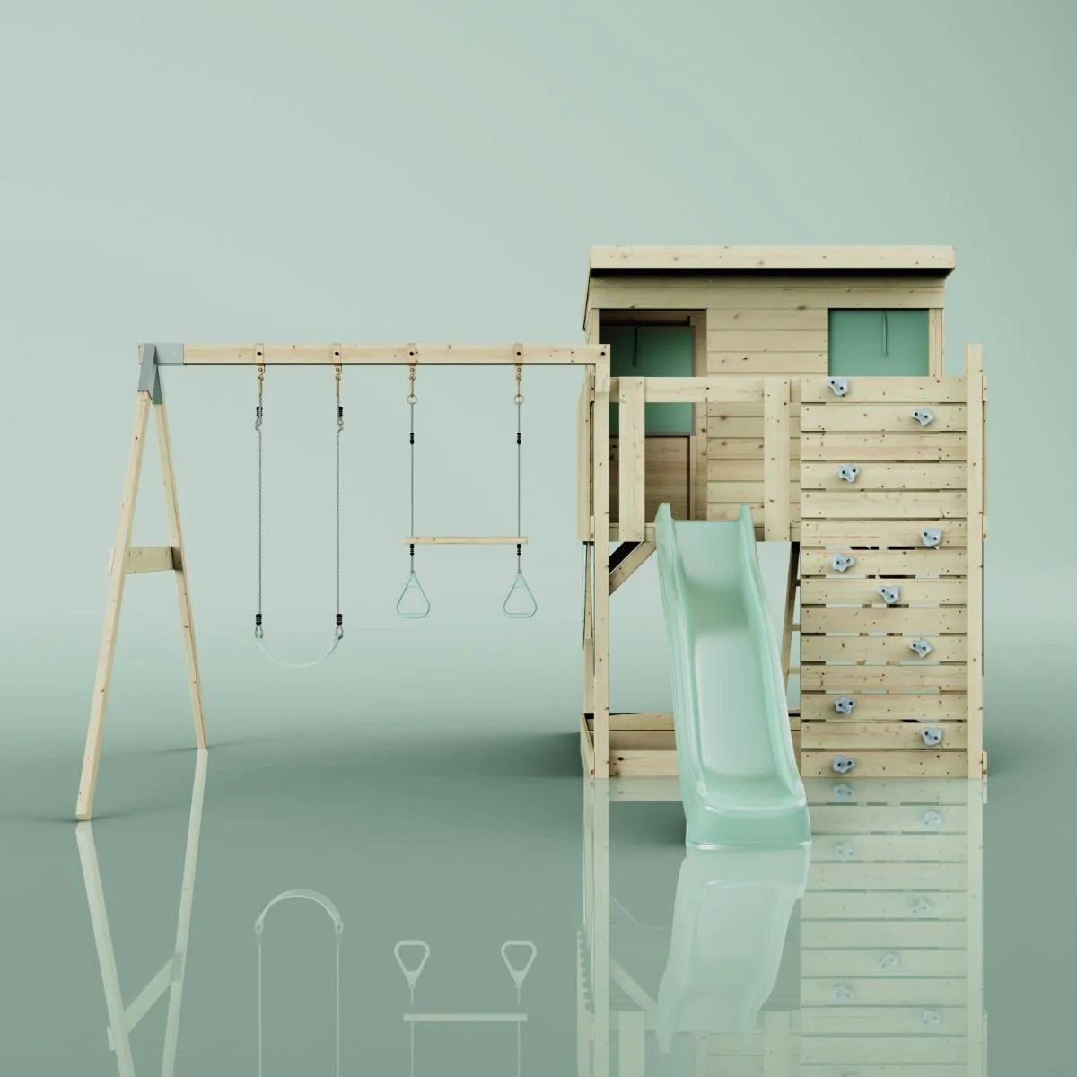 PolarPlay Climbing Platform and Playhouse with Double Swing - Nils
