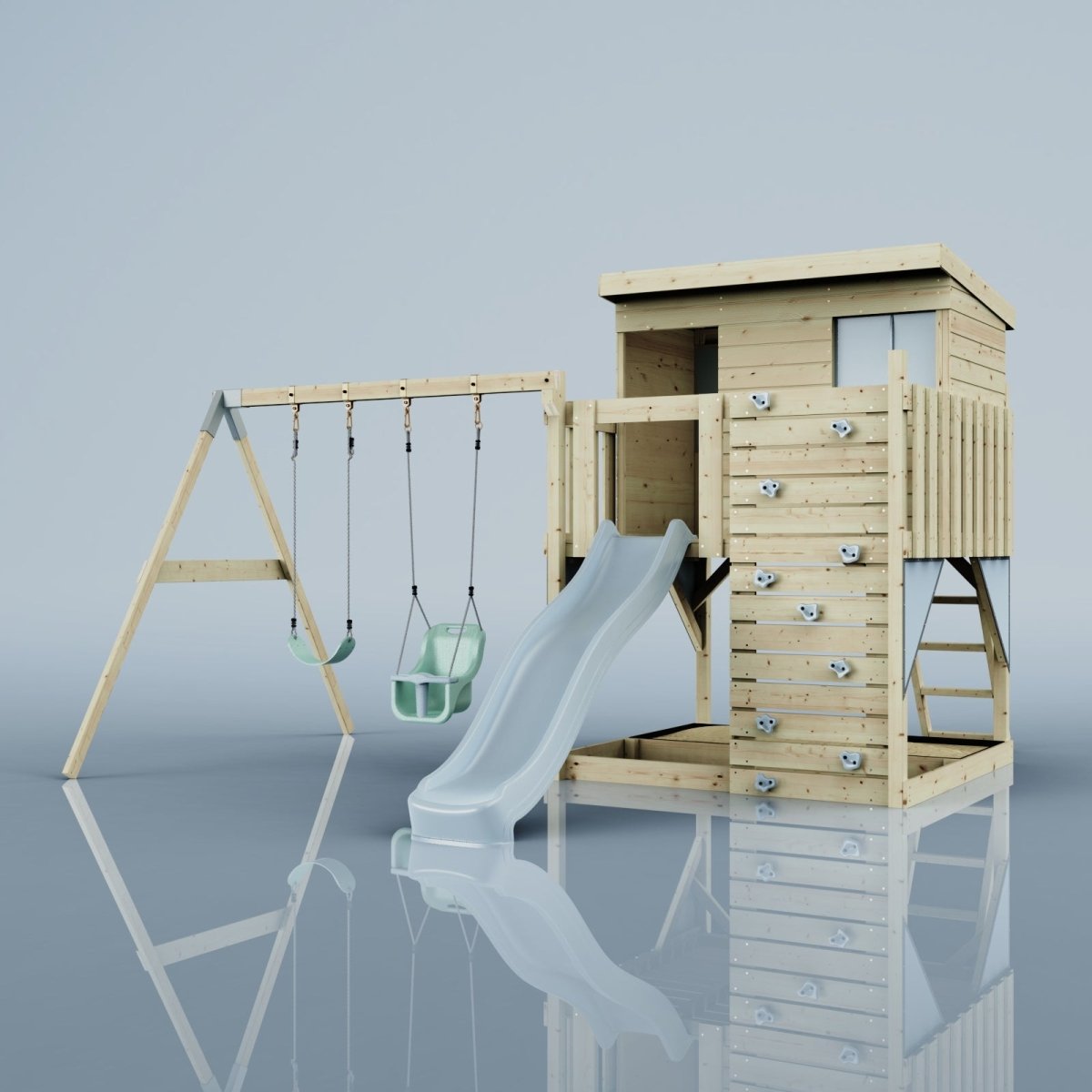 PolarPlay Climbing Platform and Playhouse with Double Swing - Nils