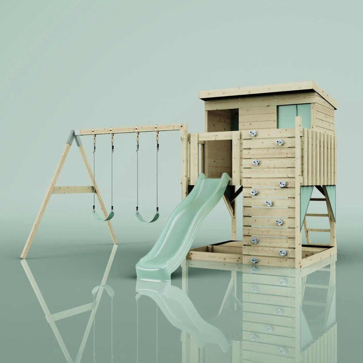 PolarPlay Climbing Platform and Playhouse with Double Swing - Nils