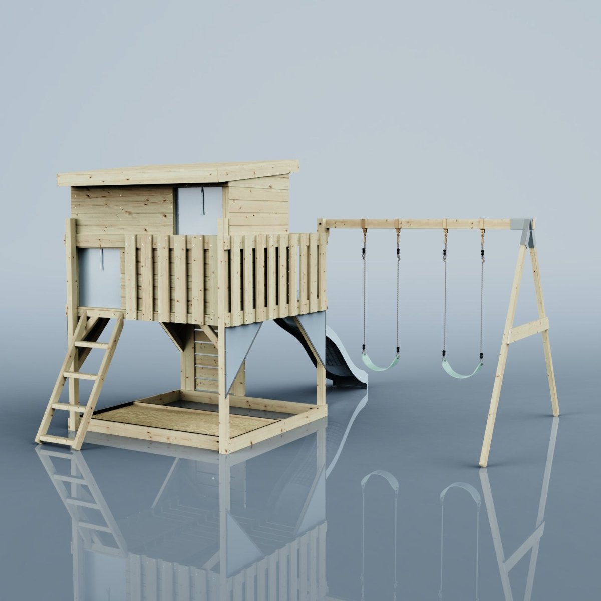 PolarPlay Climbing Platform and Playhouse with Double Swing - Nils