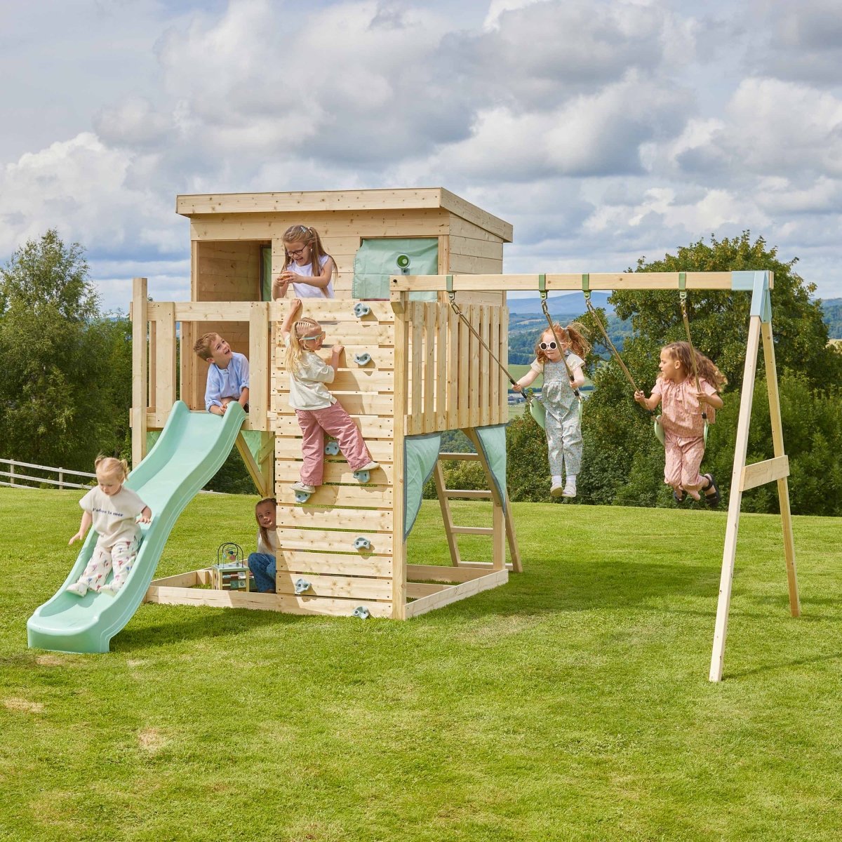 PolarPlay Climbing Platform and Playhouse with Double Swing - Nils
