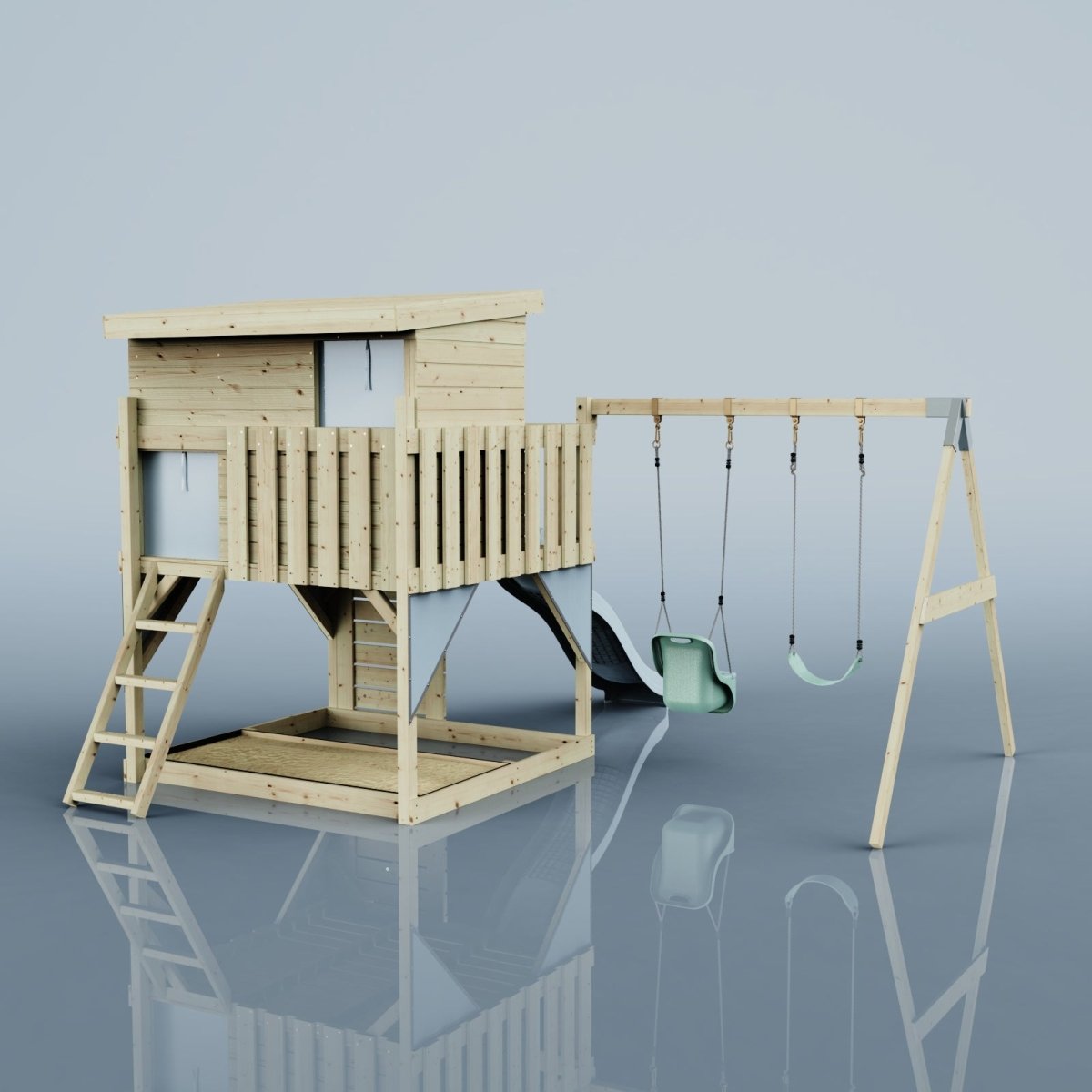 PolarPlay Climbing Platform and Playhouse with Double Swing - Nils