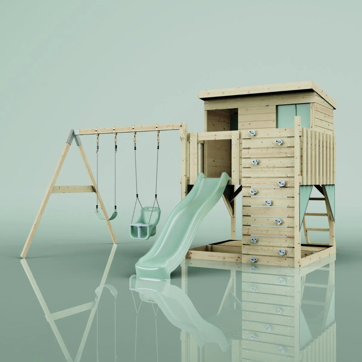 PolarPlay Climbing Platform and Playhouse with Double Swing - Nils