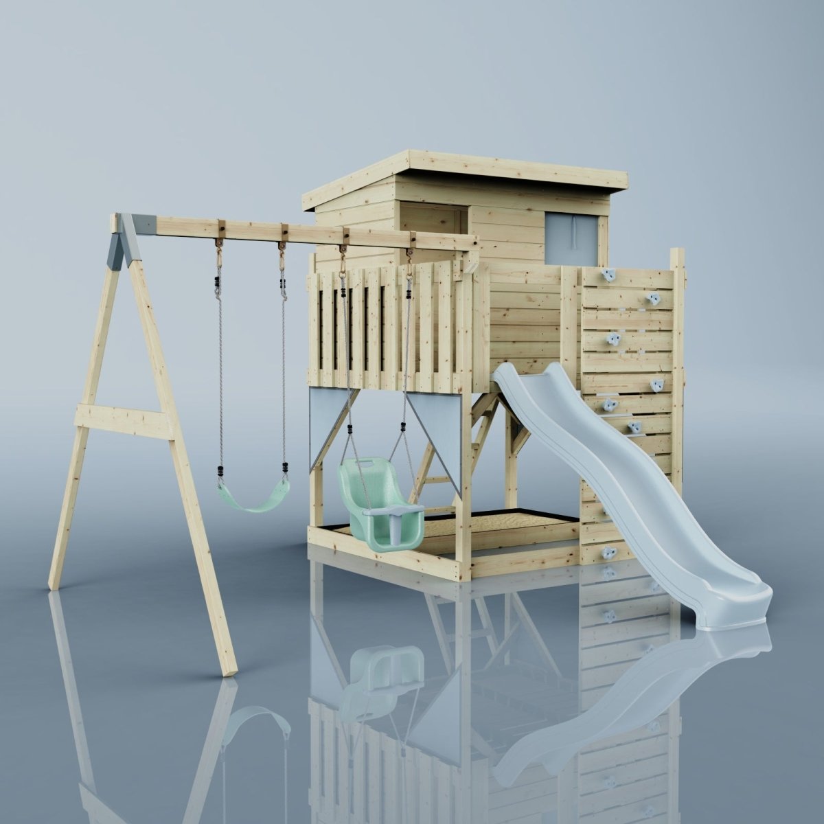 PolarPlay Climbing Platform and Playhouse with Double Swing - Nils