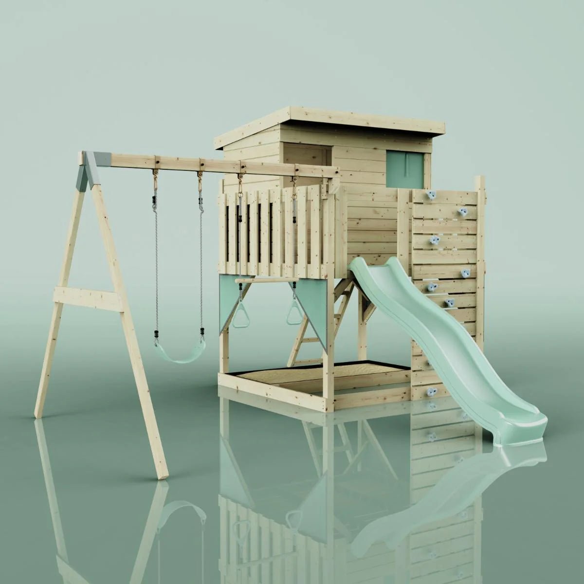 PolarPlay Climbing Platform and Playhouse with Double Swing - Nils