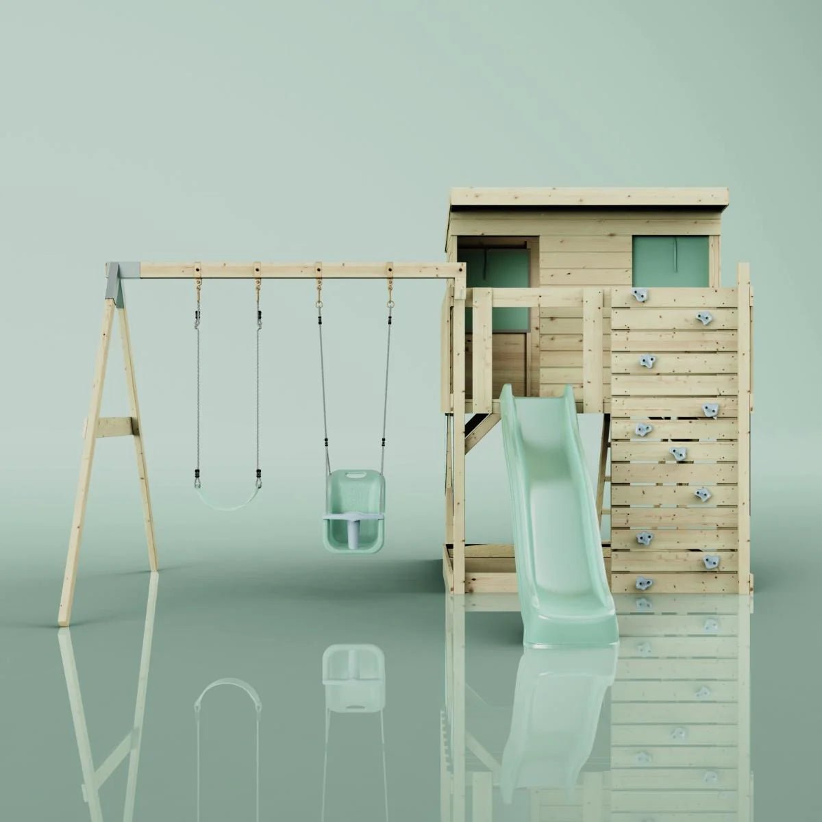 PolarPlay Climbing Platform and Playhouse with Double Swing - Nils