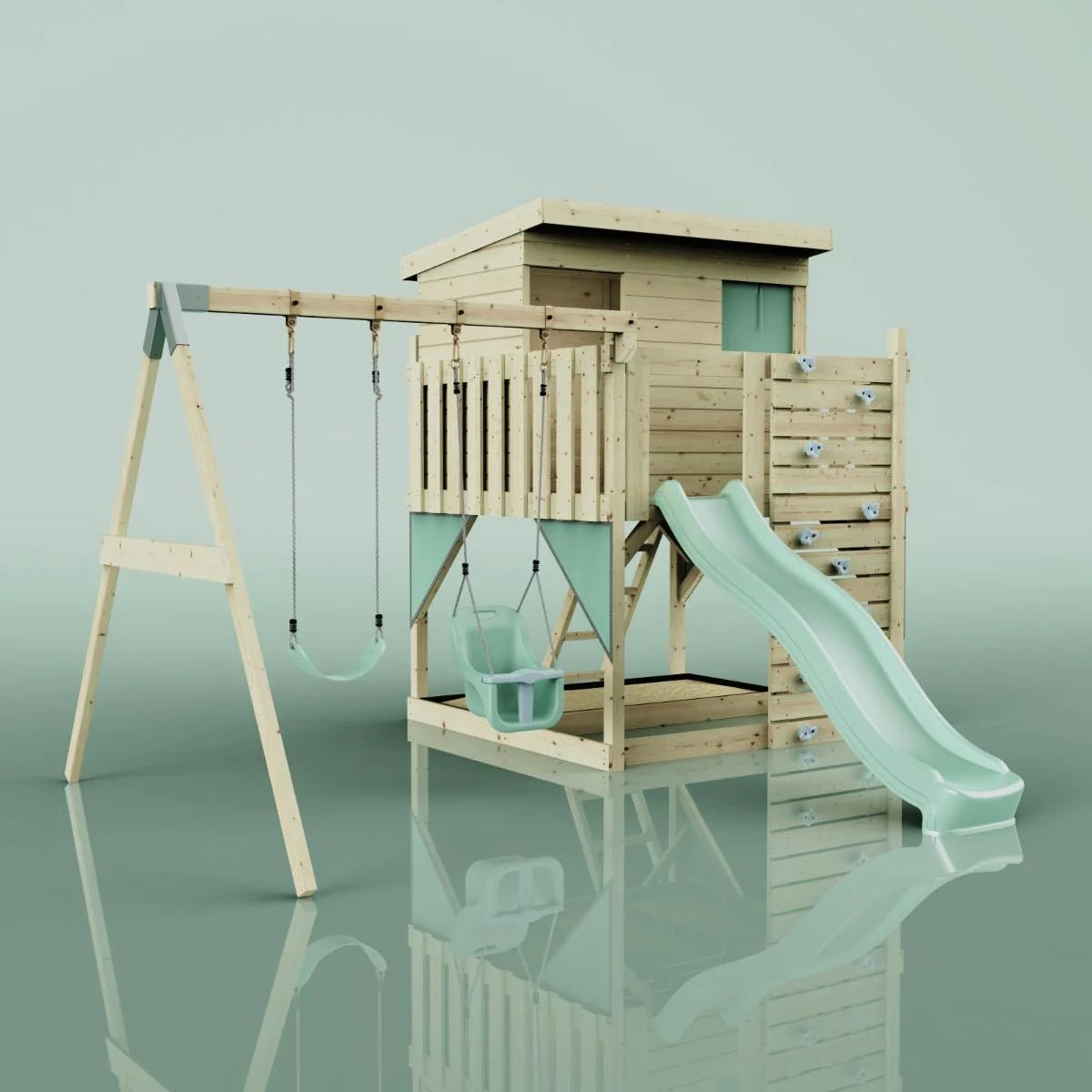 PolarPlay Climbing Platform and Playhouse with Double Swing - Nils