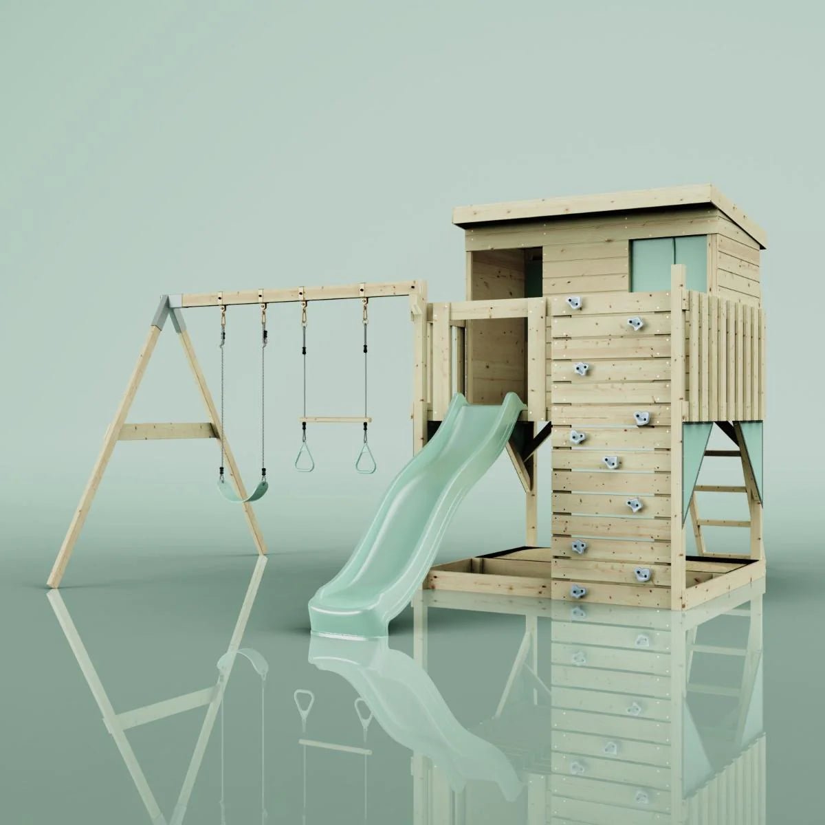 PolarPlay Climbing Platform and Playhouse with Double Swing - Nils