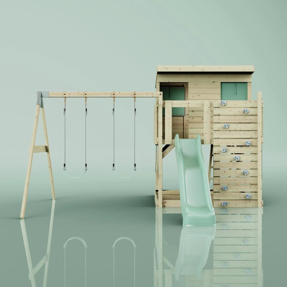 PolarPlay Climbing Platform and Playhouse with Double Swing - Nils