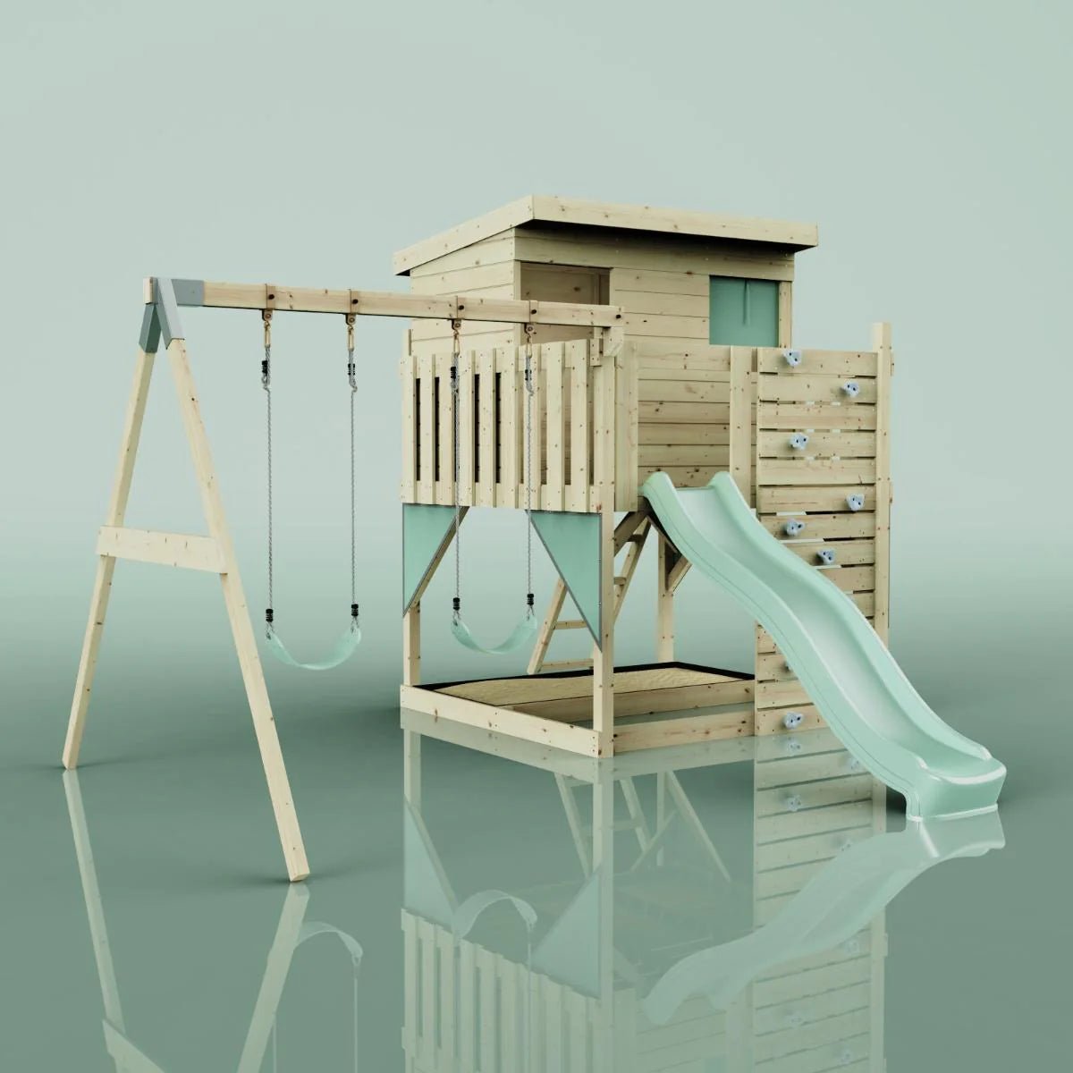 PolarPlay Climbing Platform and Playhouse with Double Swing - Nils