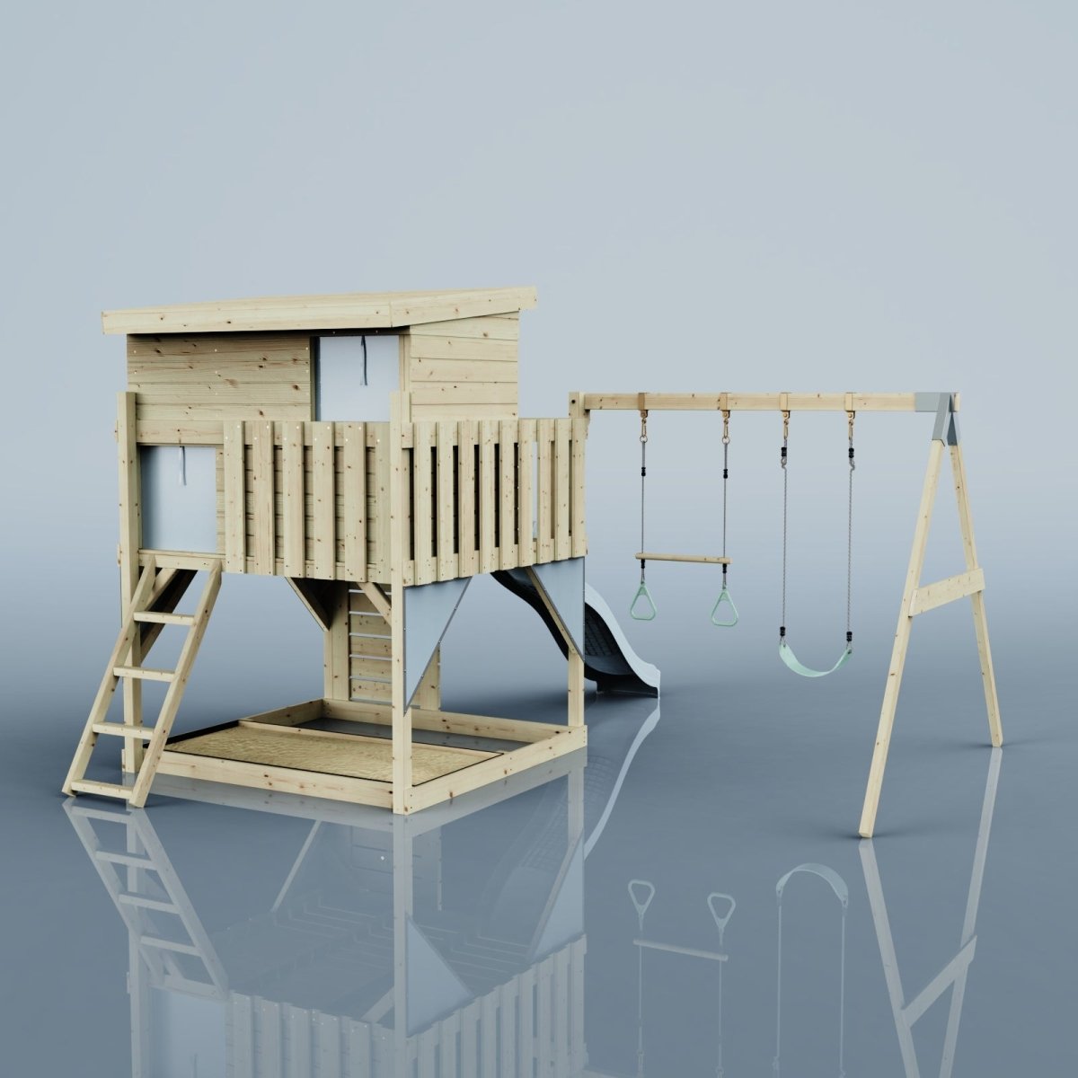 PolarPlay Climbing Platform and Playhouse with Double Swing - Nils