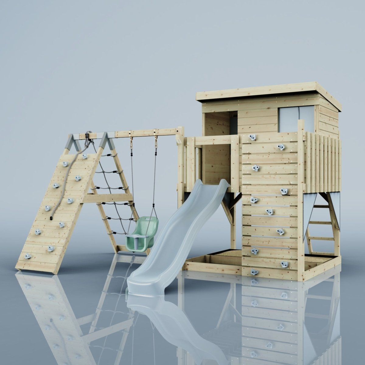 PolarPlay Climbing Platform and Playhouse with Single Swing and