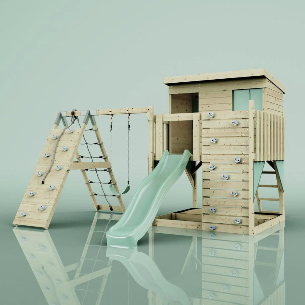 PolarPlay Climbing Platform and Playhouse with Single Swing and Climbing Wall - Emil