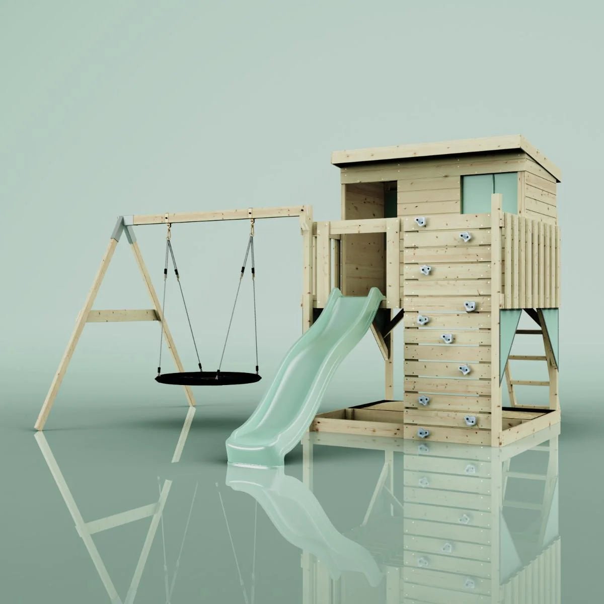PolarPlay Climbing Platform and Playhouse with Single Swing - Nils