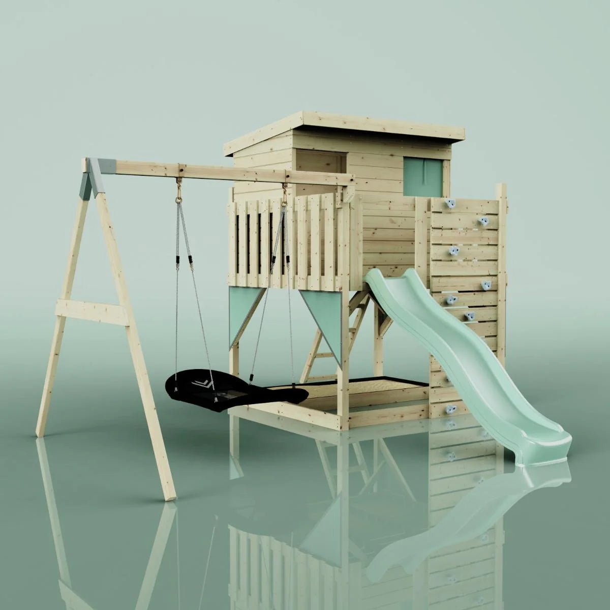 PolarPlay Climbing Platform and Playhouse with Single Swing - Nils