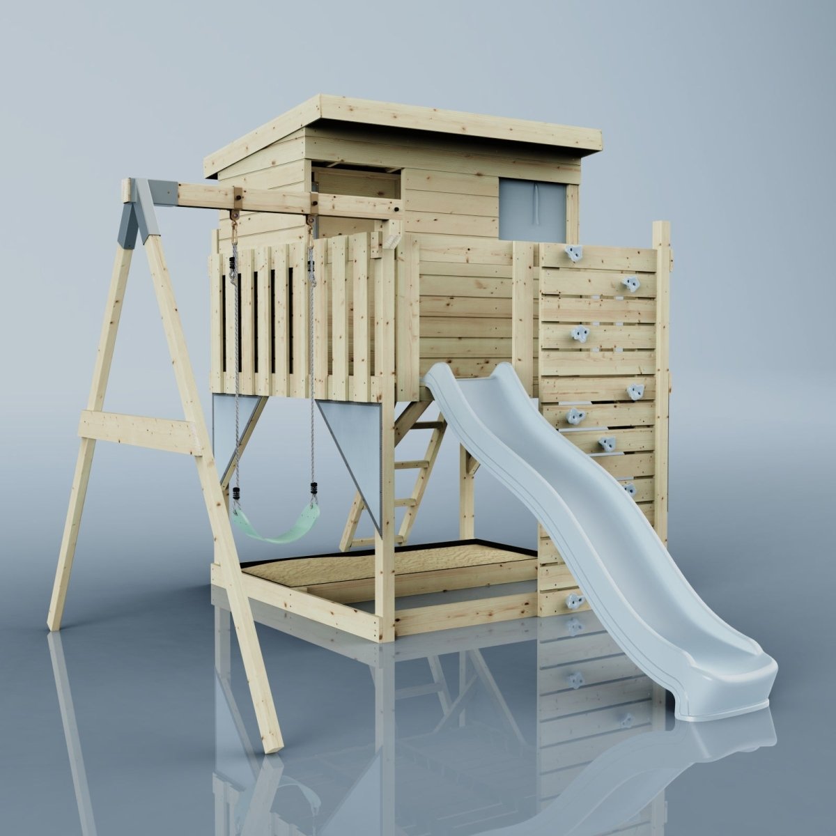PolarPlay Climbing Platform and Playhouse with Single Swing - Tjorven