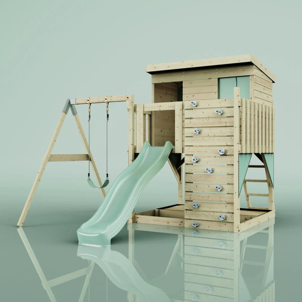 PolarPlay Climbing Platform and Playhouse with Single Swing - Tjorven