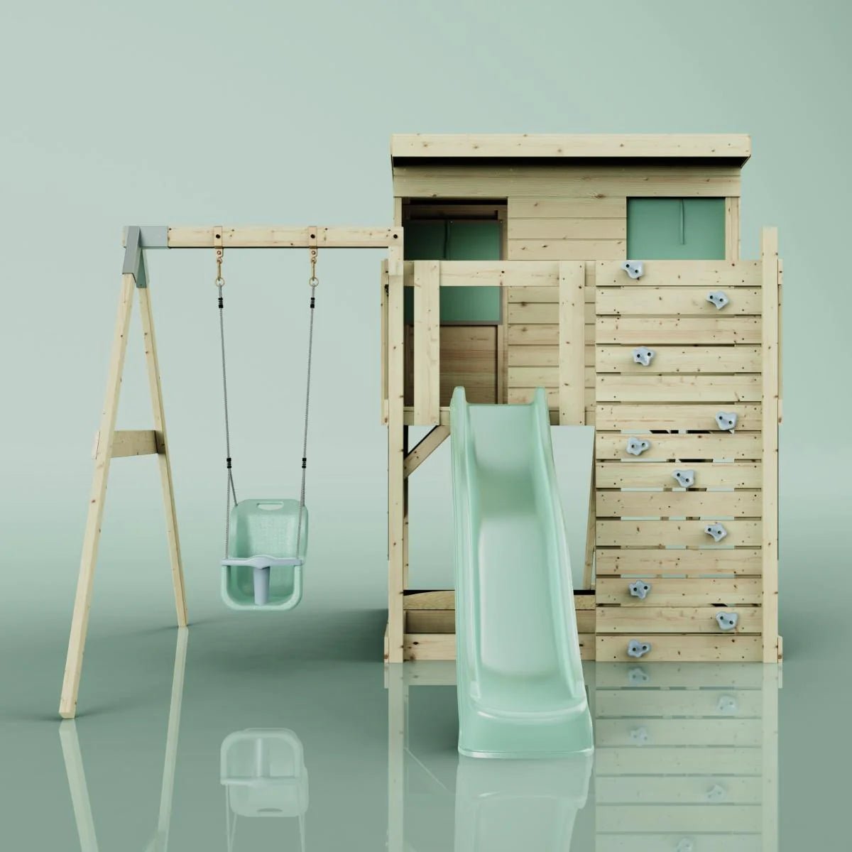 PolarPlay Climbing Platform and Playhouse with Single Swing - Tjorven