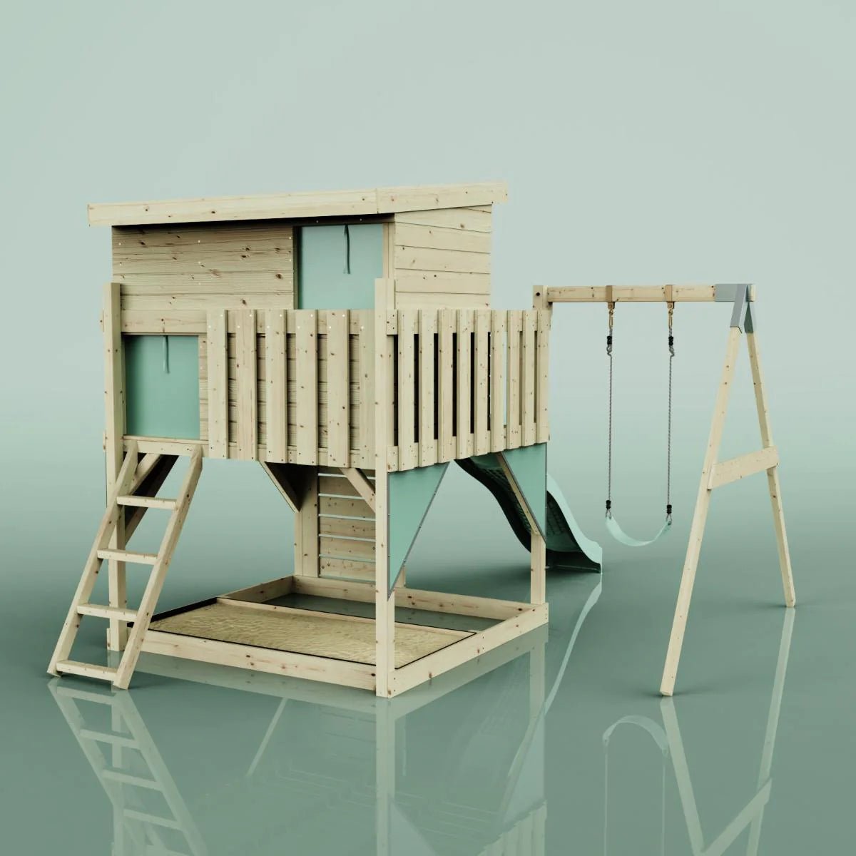 PolarPlay Climbing Platform and Playhouse with Single Swing - Tjorven