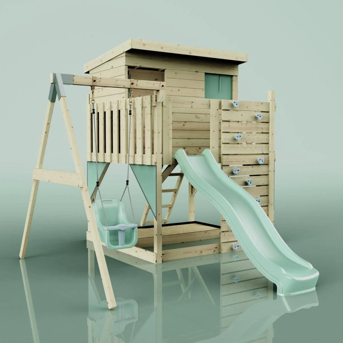 PolarPlay Climbing Platform and Playhouse with Single Swing - Tjorven