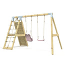 PolarPlay Premium Double Swing Set with Climbing Wall